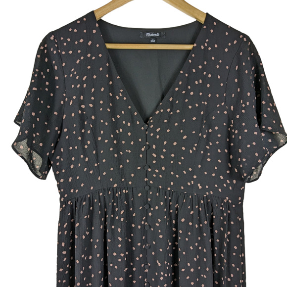 Madewell Womens Dress 4 Confetti Toss Black Short Flutter Sleeve Button Up Midi - Picture 2 of 12